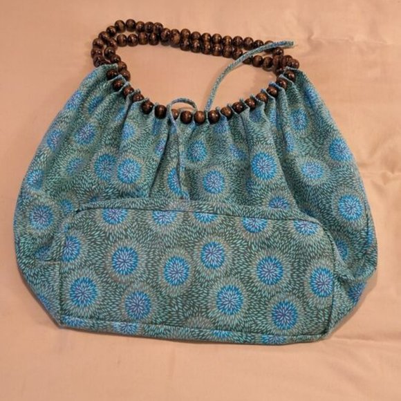 Charming Charlie Turquoise Green Hobo Bag - Tote - with Wooden Bead Handles - Picture 2 of 6